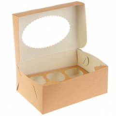 Коробка на 6 капкейков с окошком Крафт/Белая 25 шт OSQ MUF 6